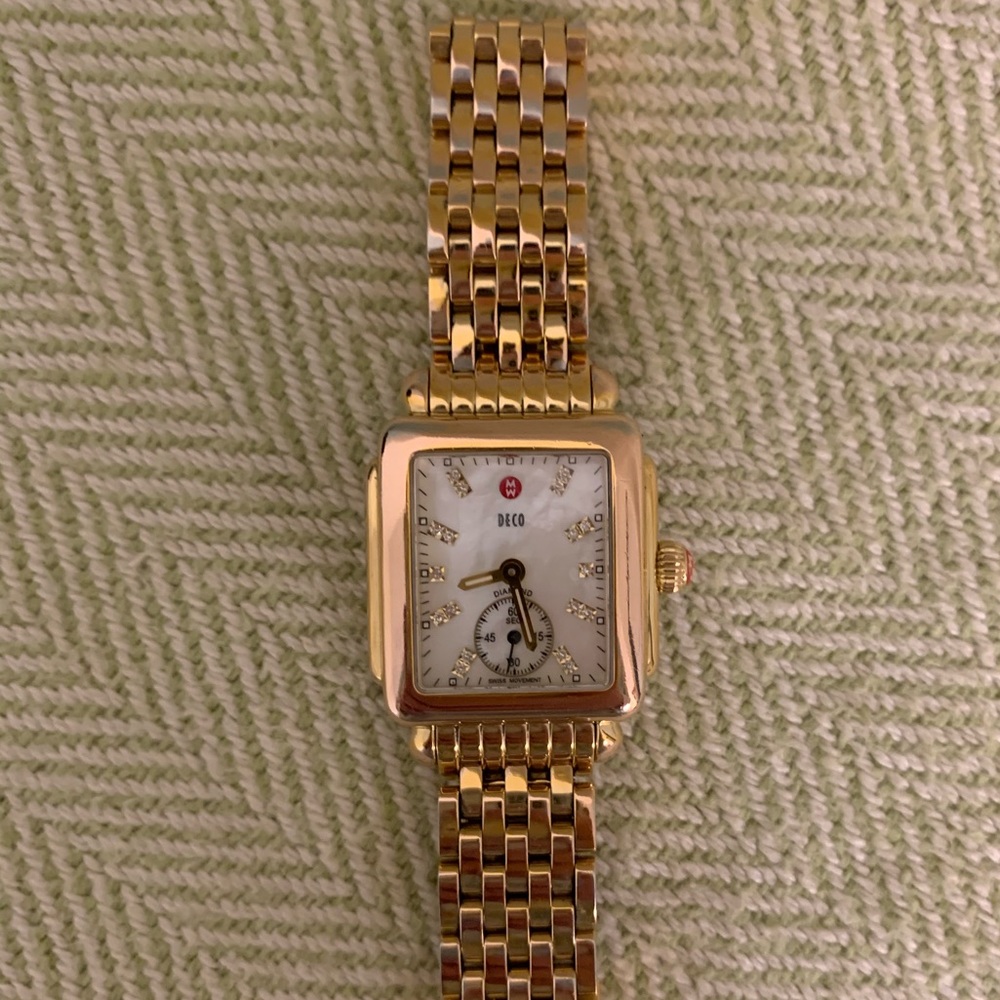 Michele Deco 18K Gold Plate Diamond Watch
